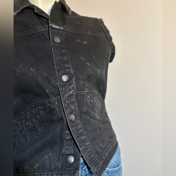Marithe Francois Girbaud Women's Vintage Black Sleeveless Denim Jacket - Picture 2 of 6